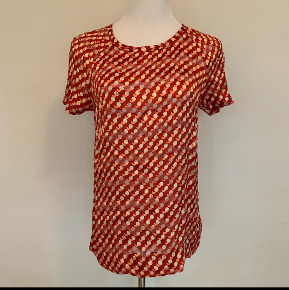 Tory Burch Red Polka Dot Silk Blouse Sz 8